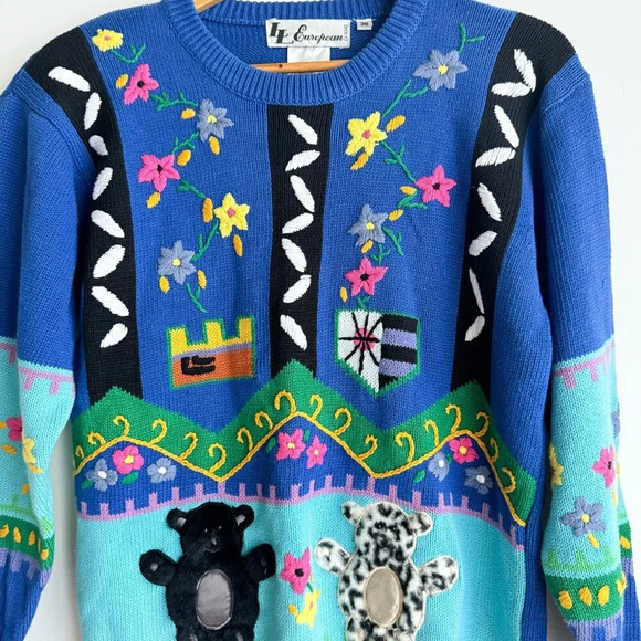 L L European Colourful Novelty Bear Print 3D Fun Unique Pullover L - Picture 4 of 8
